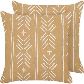 Beliani Beliani - Conjunto De 2 Cojines De Algod&oacute;n Beige Arena Blanco 45 X 45 Cm Relleno Banyan