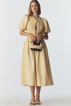 Extro&Vert Sara Puff-Sleeve Tie-Front Dress