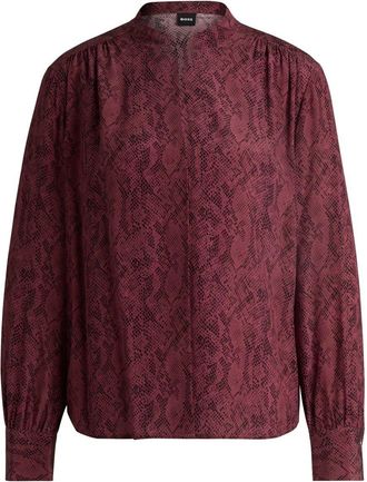 HUGO BOSS Womens Notched Neck Band Collar Long Sleeve Blouse in Open Miscellans - Multicolour - Size 14 UK
