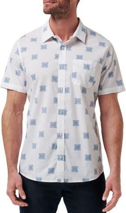 Travis Mathew Favorite Part Floral Geo Print Short Sleeve Stretch Button-Up Shirt in White at Nordstrom Rack, Size X-Large