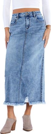 Wash Lab Denim Demolition Frayed Denim Skirt in Concrete Denim at Nordstrom, Size 25