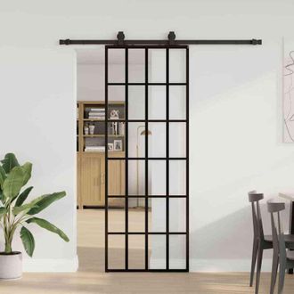 vidaXL Vidaxl - Puerta Corredera Con Juego Herrajes Negro 76x205 Cm Esg Vidrio