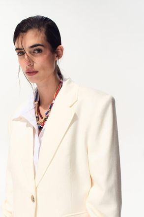 H&M Single-breasted Linen-blend Blazer in Cream at Nordstrom, Size X-Large