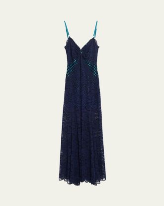 Paco Rabanne Long Lace V-Neck Sleeveless Dress