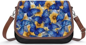 Generic Watercolor Butterfly Sunflower Womens Crossbody Bag Fashion Shoulder Handbags Message Tote Bag with Adjustable Strap