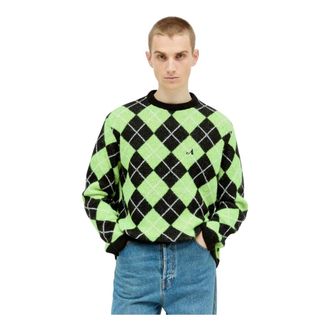 Awake NY Round-neck Knitwear, male, Green, Size: XL Argyle Sweater