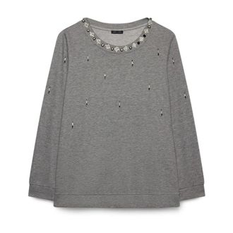 Fiorella Rubino M&eacute;lange Viscose Sweatshirt met Strass en Parels - Dames - Sweatshirts & Hoodies - Grijs - Maat: M Viscose