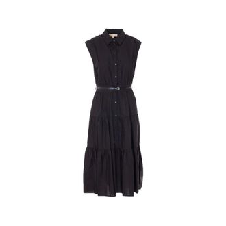 Michael Kors Midi-jurk met overhemdkraag - Dames - Shirt Kleedjes - Zwart - S - Katoen - Kleedjes