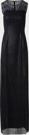Akris Stripes Embroidered Techno Sleeveless Slits Gown