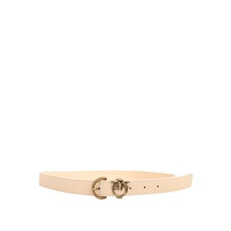 Pinko Smalle Leren Riem Love Birds Diamond - Dames - Riemen - Wit - XS - Leer - Accessoires