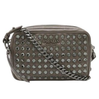 Prada Pre-owned Vitello Phenix Strass Schoudertas 1Bh103 - Dames - Pre-owned - Bruin - Maat: ONE Size Leer