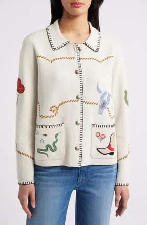 Pendleton Souvenir Merino Wool & Cotton Cardigan in Oatmeal Multi at Nordstrom, Size X-Small