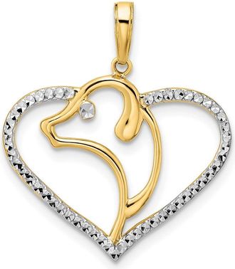 Diamond2Deal 14k Yellow Gold White Rhodium Diamond-cut Dog Head in Heart Pendant