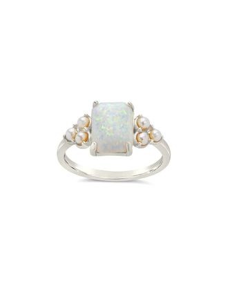 Sterling Forever Opal Cz Sunni Opal & Signet Ring