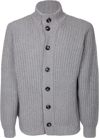 Dell'Oglio High Neck Cashmere Cardigan - Heren - Cashmere truien - Grijs - XL - Kasjmier - Truien & Vesten