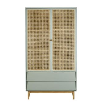 Maisons du monde Armario de 2 puertas y 2 cajones gris azulado con rejilla de rat&aacute;n 105