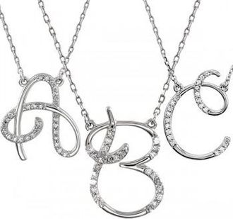 Allurez Personalized Diamond Cursive Initial Pendant Necklace Sterling Silver