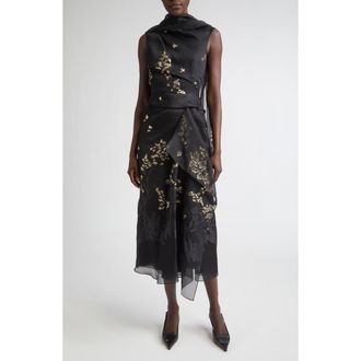 Erdem Drape Silk Blend Midi Cocktail Dress in Black at Nordstrom, Size 6 Us