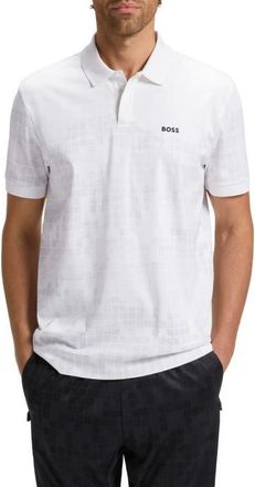 BOSS Grid Print Cotton Polo in White at Nordstrom, Size Xx-Large