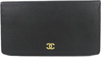 Chanel Black Leather Long Wallet (Bi-Fold) (Pre-Owned)