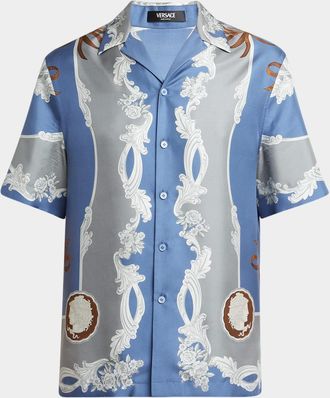 Versace Mens Medusa Cameo Silk Camp Shirt