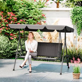 OUTSUNNY 3 Seater Garden Swing Seat Bench w/ Adjustable Canopy, Grey