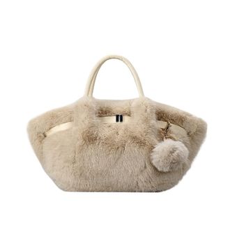 Generic Womens Plush Bags Plush Bag Bucket Handbag Folded Ball Shoulder Crossbody Small Size Polyester Lining Magnetic(Khaki)