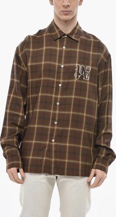 Palm Angels Camicia Plaid Check con Logo Ricamato Palm Angels