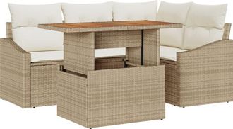 vidaXL Garden Sofa Set with Storage 5 pcs Beige Poly rattan Vidaxl