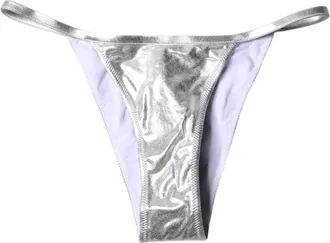 Dolce & Gabbana Silver Polyester Beachwear Bikini Bottom Womens Swimwear