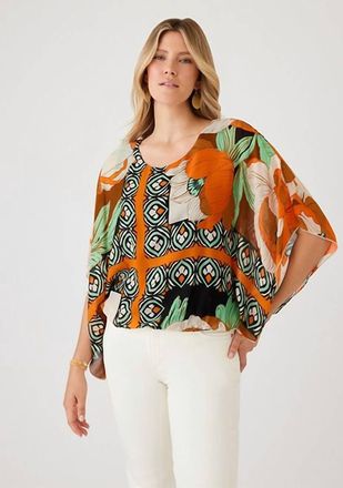 Karen Kane Mazzie Blouson Sleeve Scarf Top In Multi Print