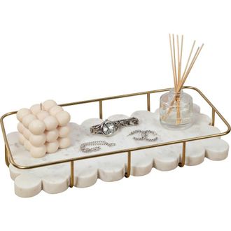 Happimess Monarch Modern Industrial Metal/Marble Scalloped Base Vanity Tray in White Marble/gold at Nordstrom