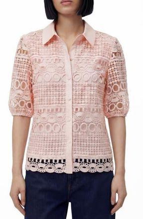 By Design Brianna Lace Puff Sleeve Button-Up Top in Pale Pink at Nordstrom Rack, Size X-Large