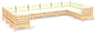 vidaXL Muebles De Jard&iacute;n 10 Piezas Cojines Madera De Pino Color Crema Vidaxl