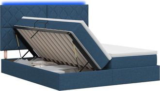 vidaXL Cama De Almacenamiento Led Con Colch&oacute;n Azul 200 X 200 Cm Tela Vidaxl