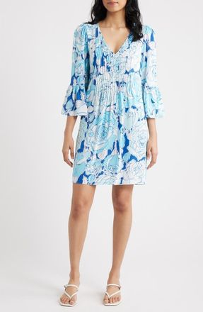 Lilly Pulitzer Danika Pleated Bodice Floral Tunic Minidress in Capri Blue Rosanna at Nordstrom, Size 12