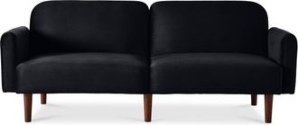Best Choice Products Curved Convertible Futon, Velvet Fabric Split-Back Sleeper Bed