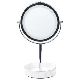 Beliani Espejo De Maquillaje Led De Metal Vidrio Plateado Blanco 20 Cm Doble Cara Savoie
