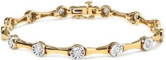 House of Brilliance 10K Yellow Gold Plated Silver 1.0 Cttw Diamond Bezel Style Station Link Bracelet at Nordstrom