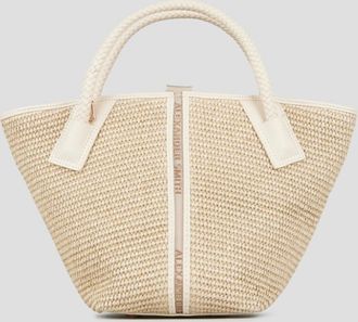 Alexander Smith Lauren Small handbag with shoulder strap in beige raffia and woven cream handle