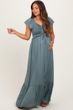 Pinkblush Smocked Top Woven Maxi Dress in Light Olive at Nordstrom, Size Medium