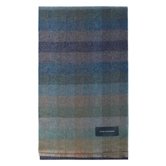 Piquadro Merino Wol Sjaal met Vervaagd Ruitpatroon - Heren - Accessoires - Blauw - Maat: ONE Size Wol