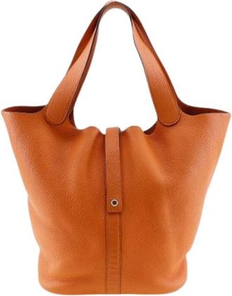 Herm&egrave;s Pre-owned Picotin Lock Tas - Dames - Vintage Shopper - Oranje - ONE Size - Leer - Vintage