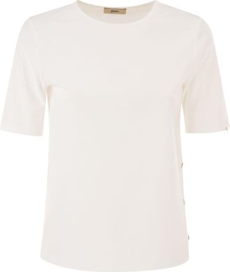 Herno Cotton T Shirt With Logo Buttons On The Sides