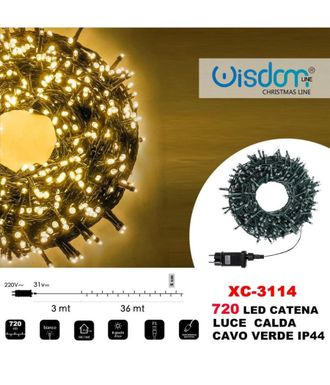 Trade Shop Trade Shop - Cadena De Luces 720 Leds Luci&eacute;rnagas Luz C&aacute;lida Cable Verde Ip44 Xc-3114