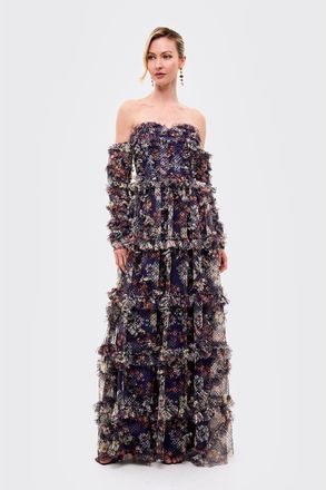 Beauut Floral Ruffle Dress in Mid Night Blue at Nordstrom, Size 10
