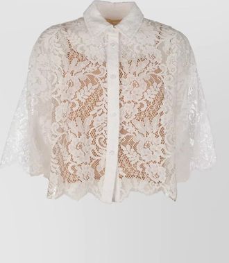 Michael Kors short sleeve lace sheer collared shirt