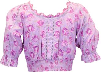 LoveShackFancy Love Shack Fancy Karsten Floral Crop Top in Lilac Cotton