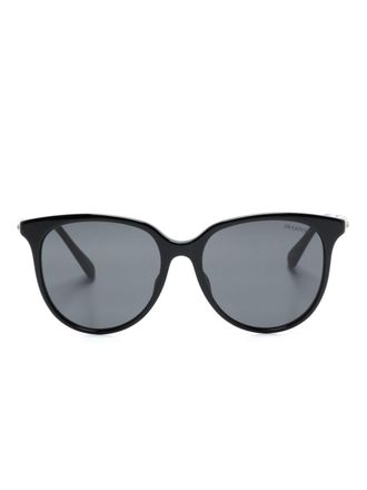 Swarovski round-frame sunglasses - women - Swarovski Crystal/Acetate - 56 - Black