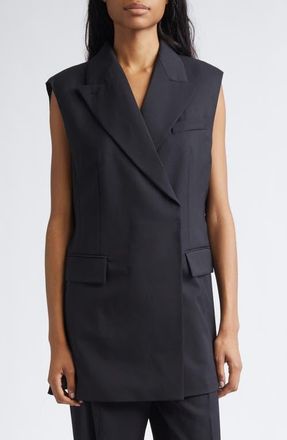 Sportmax Albero Pleat Back Wool Blend Vest in Black at Nordstrom, Size 14
